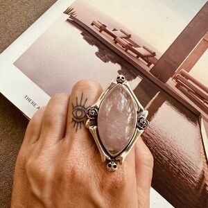 Rose Quartz Sterling Silver Gothic Statement Ring